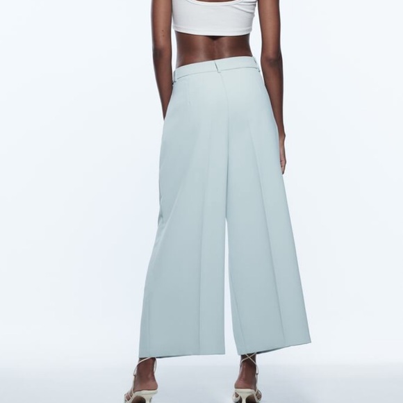 ZARA WOMAN MENSWEAR STYLE WIDE LEG PANTS GREEN / BLUE Pastel Size M - Picture 5 of 15